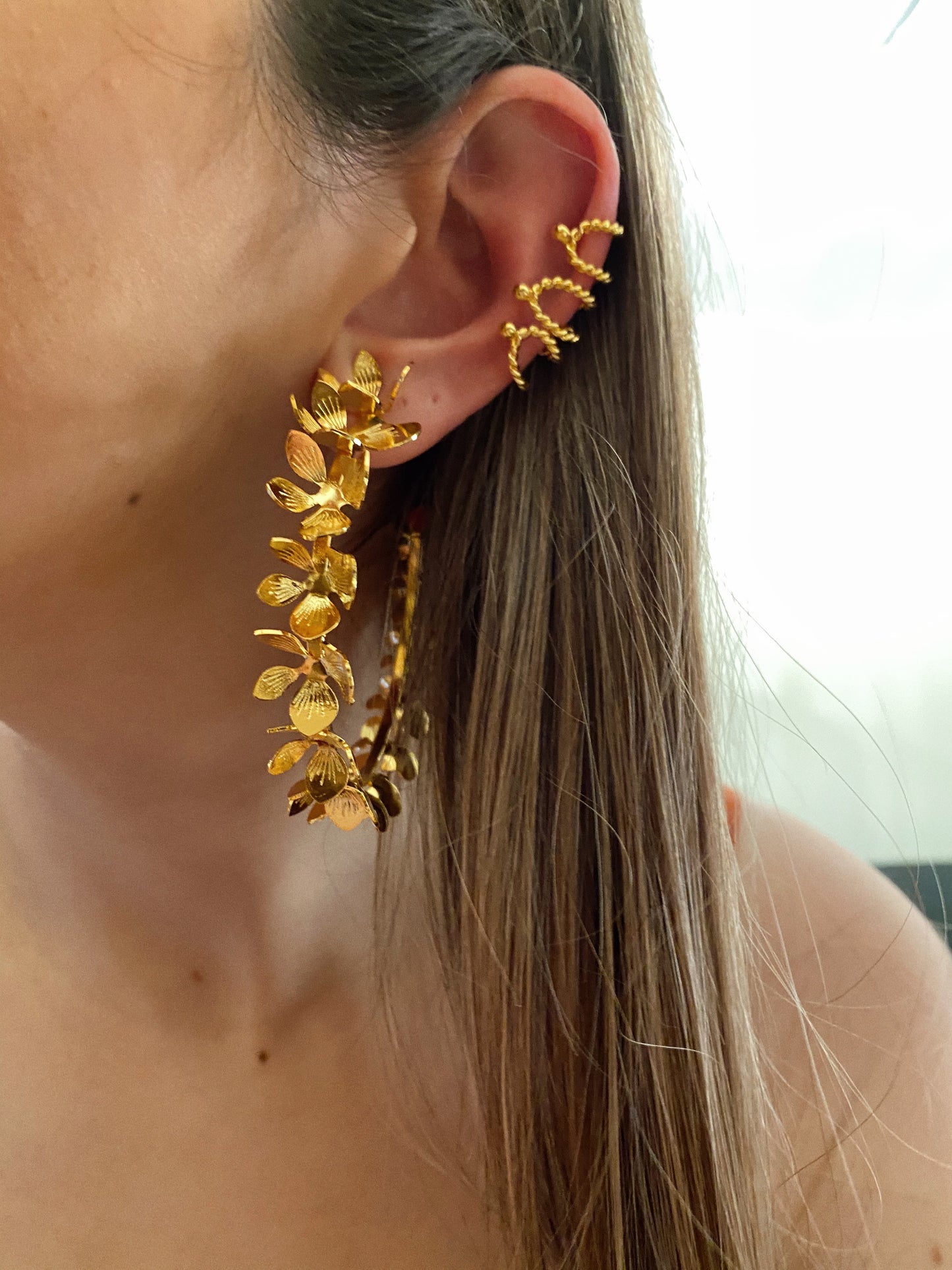 cerceaux de printemps - Floral big hoops - gold 24kt