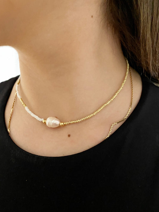 Central pearl Choker - adjustable real pearl choker