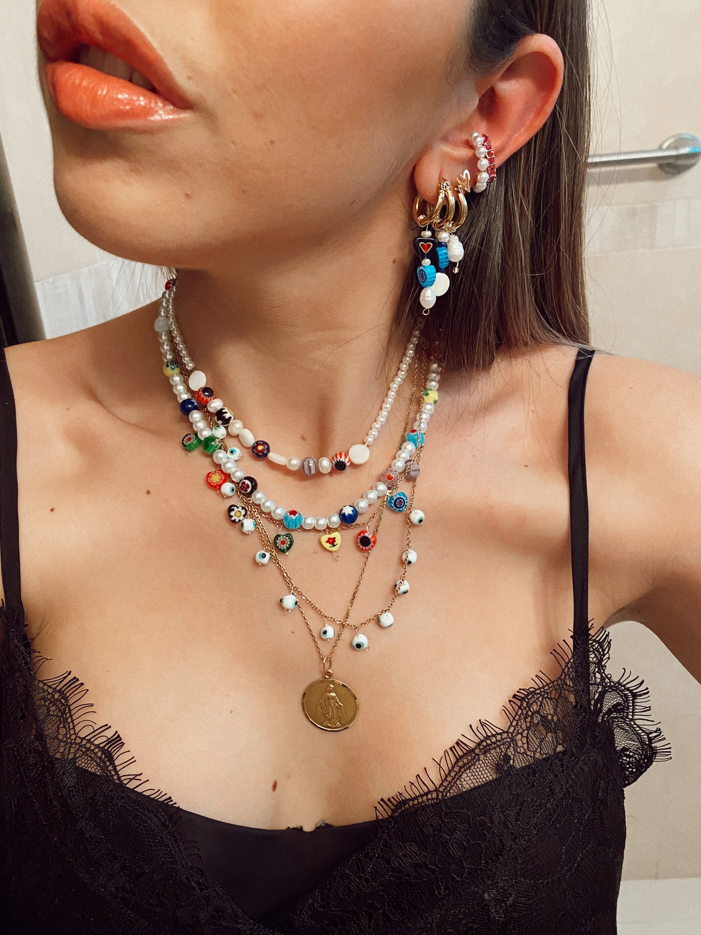 Big pearls and Millefiori - Necklace