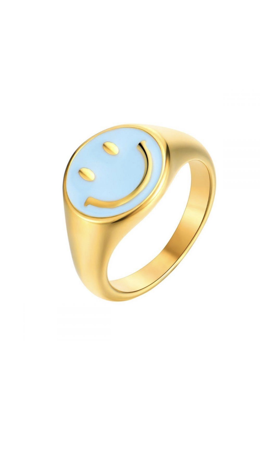 The Smile face ring - gold and silver - colors inside