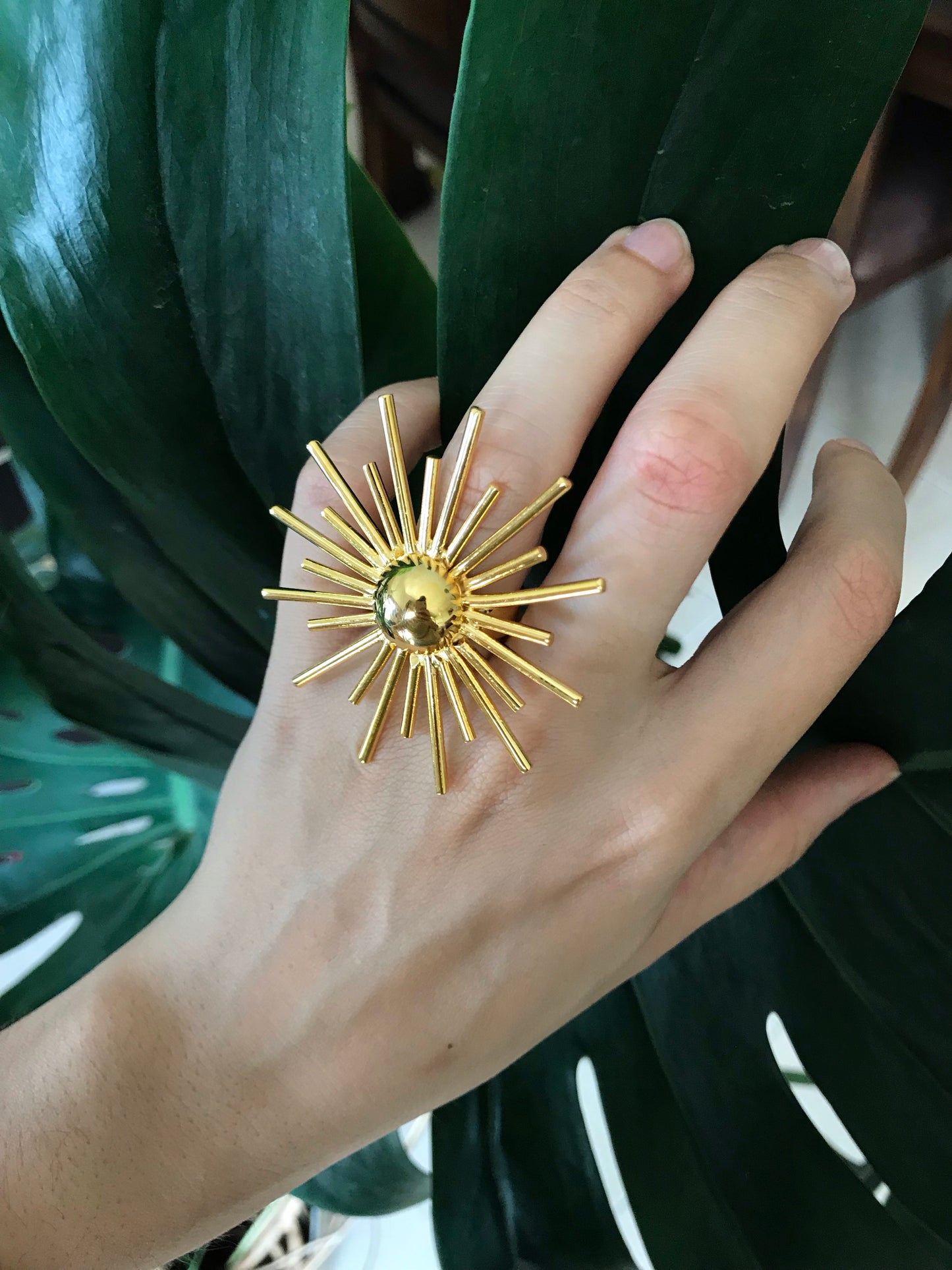 Big sun / adjustable ring / plated gold 24k