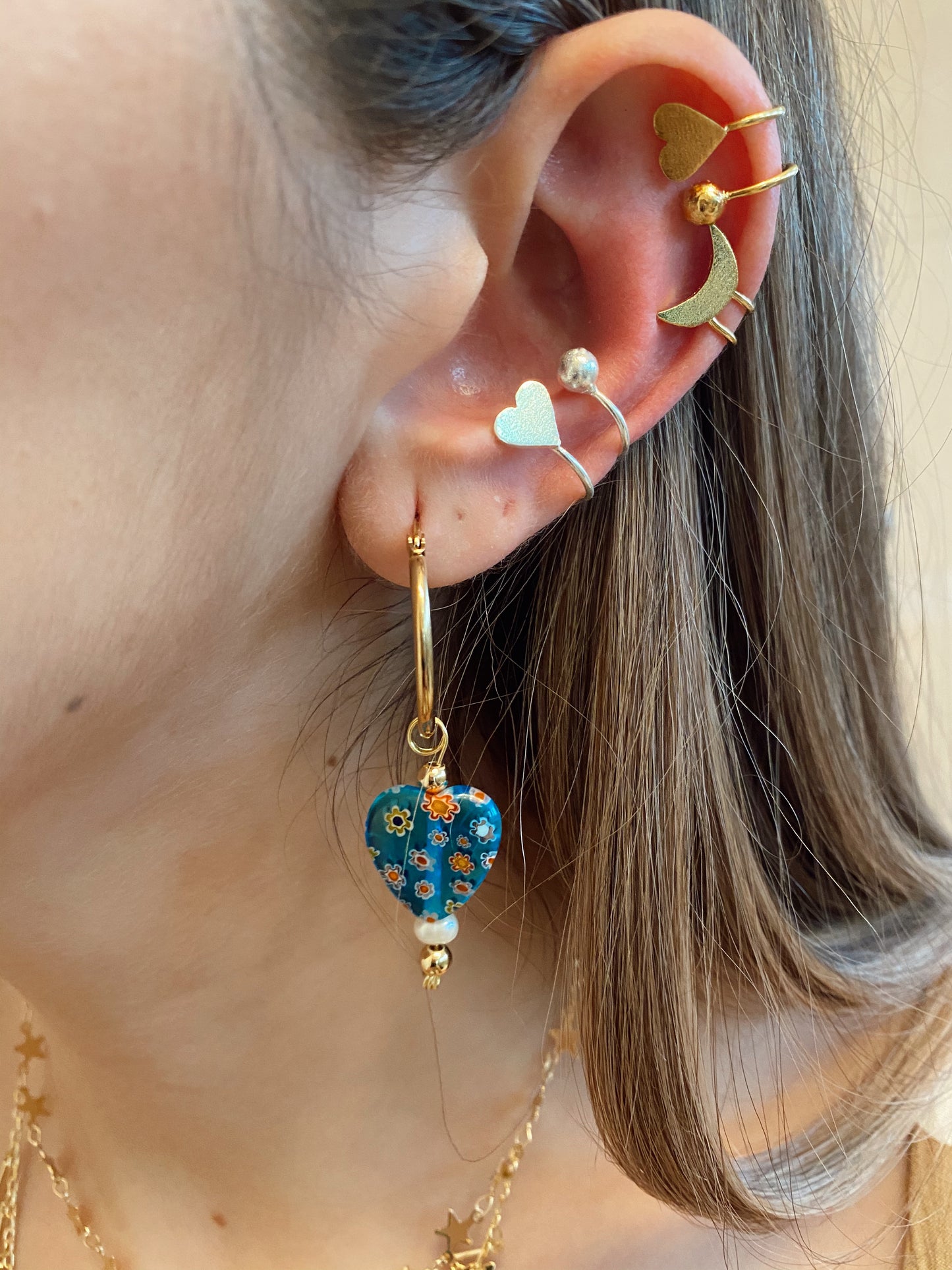 Big hearts millefiori - mediums - Gold24k hoops