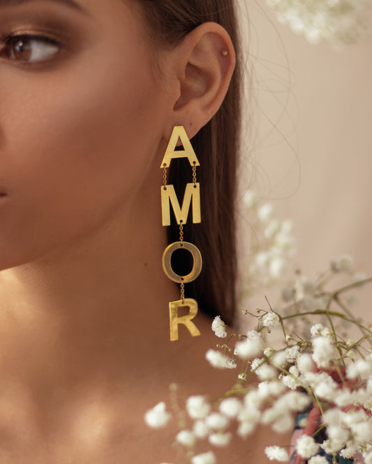 • A M O R • - GRAN AMOR - pendientes colgantes - Gold 24KT